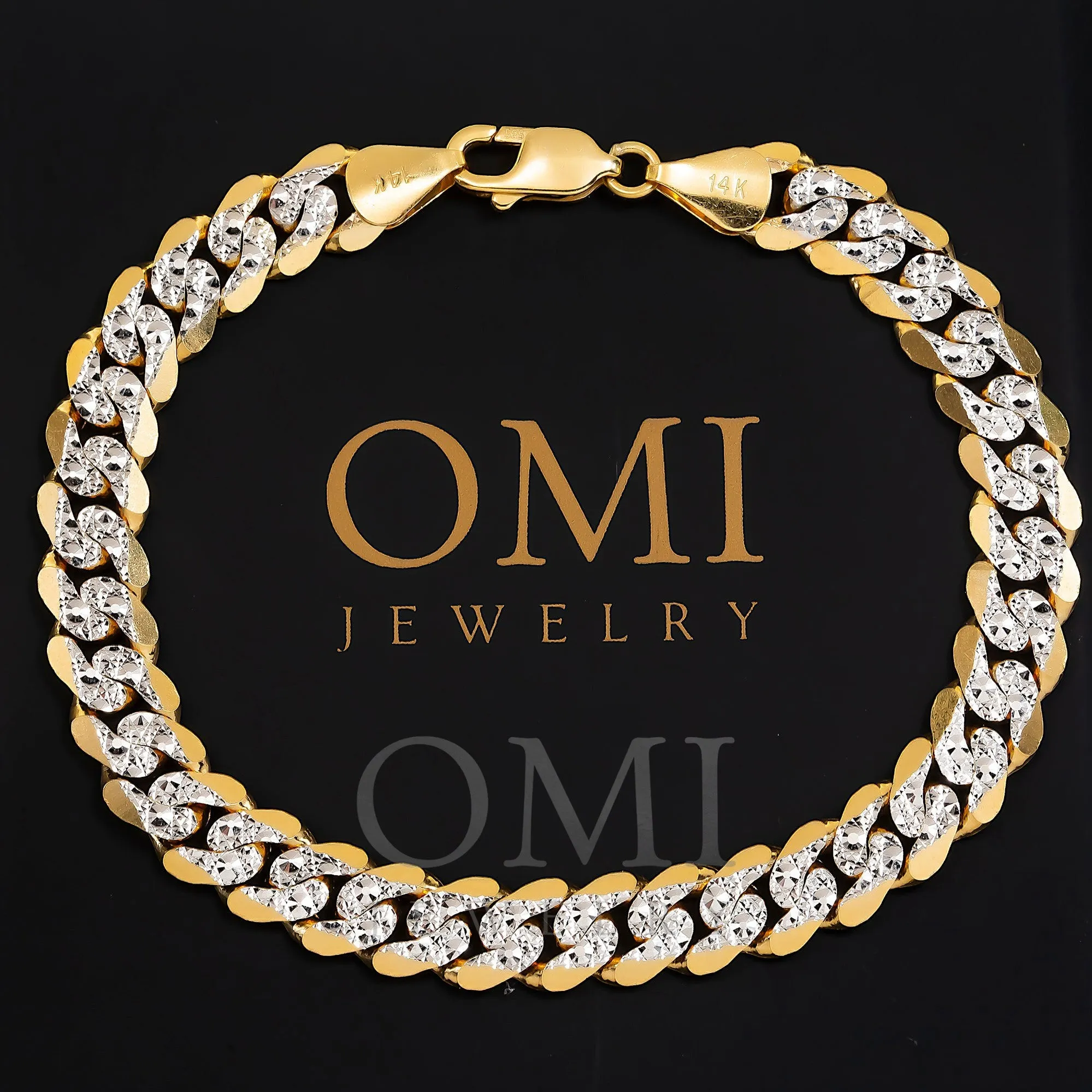 14K GOLD 10MM SOLID DIAMOND CUT CUBAN LINK BRACELET