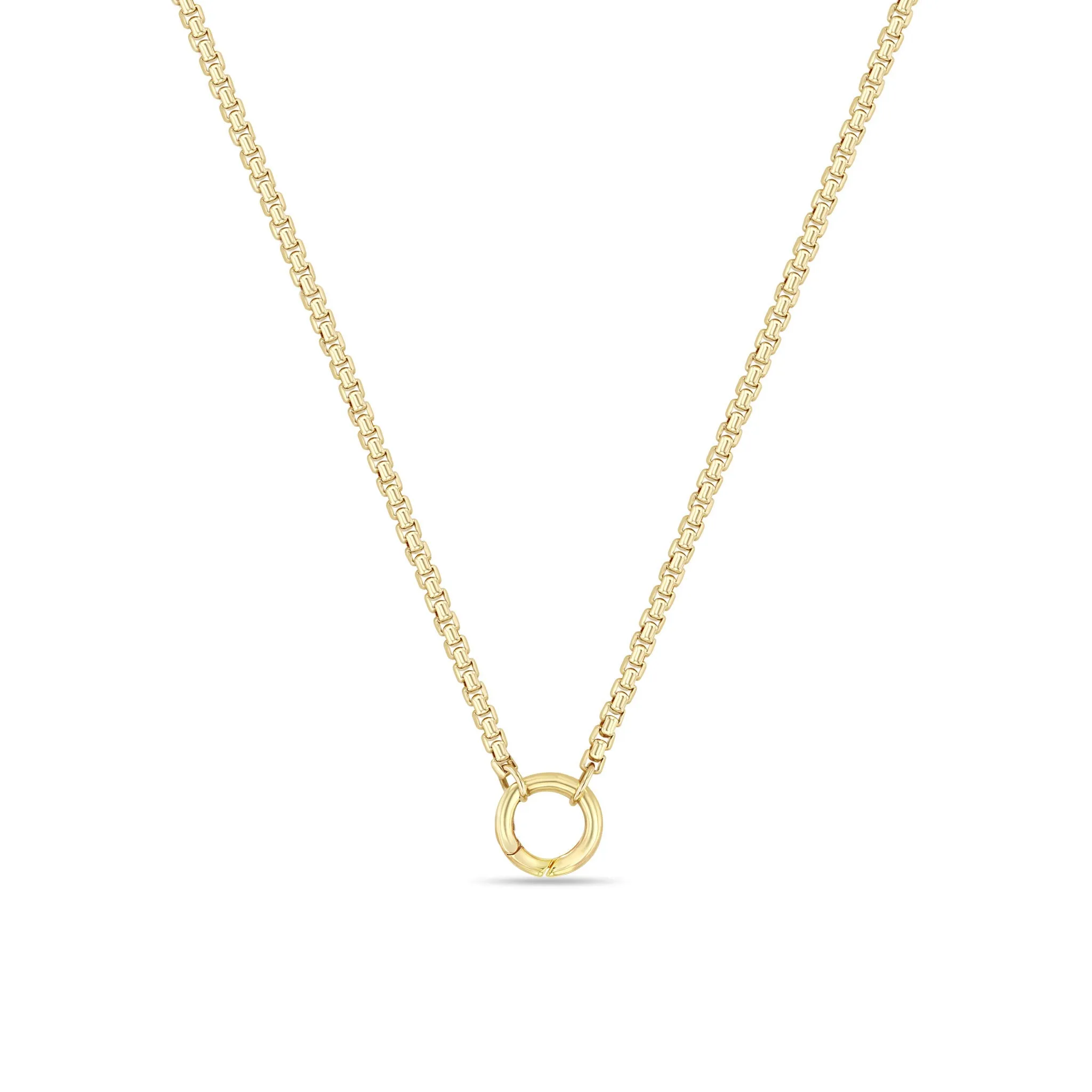 14k Gold Medium Box Chain Round Enhancer Necklace