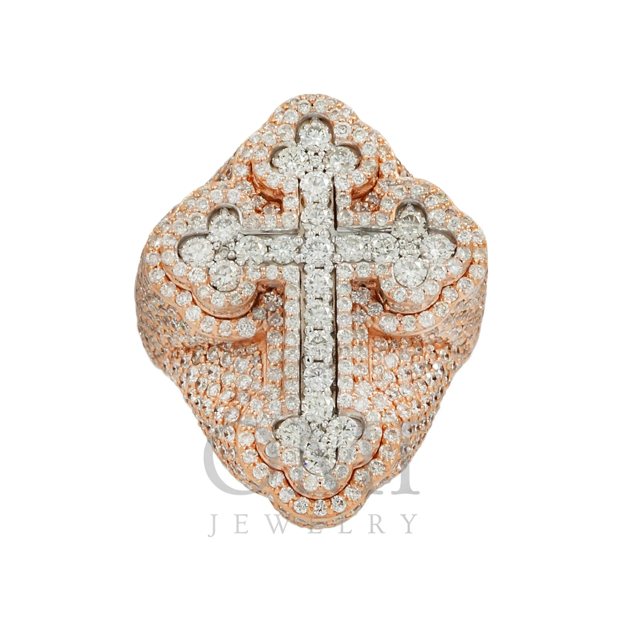 14K GOLD ROUND DIAMOND CROSS STATEMENT RING 5.65 CT