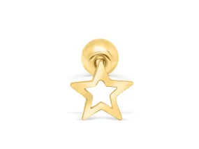 14k Gold Star Barbell Ear Stud Piercing