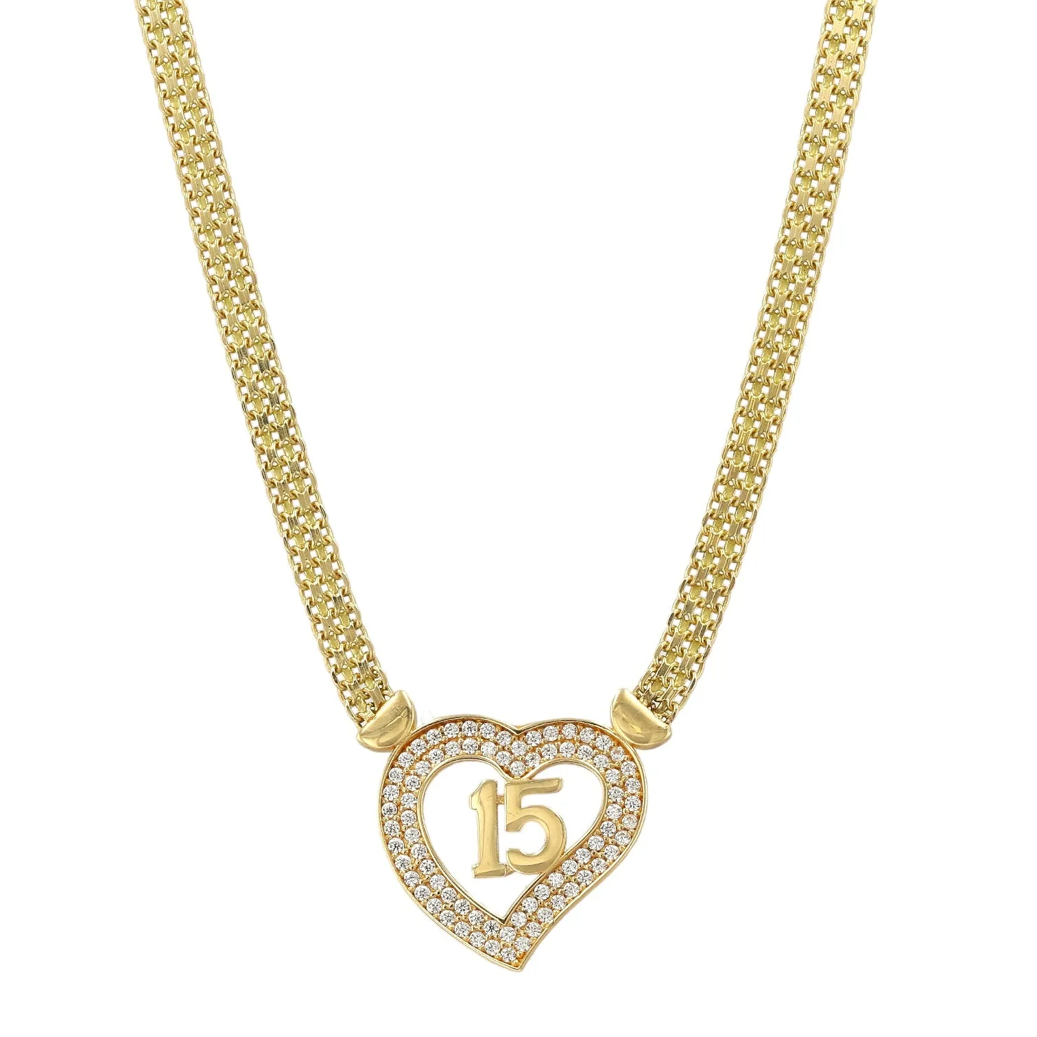 14K Yellow Gold Sweet 15 Heart Necklace with CZ