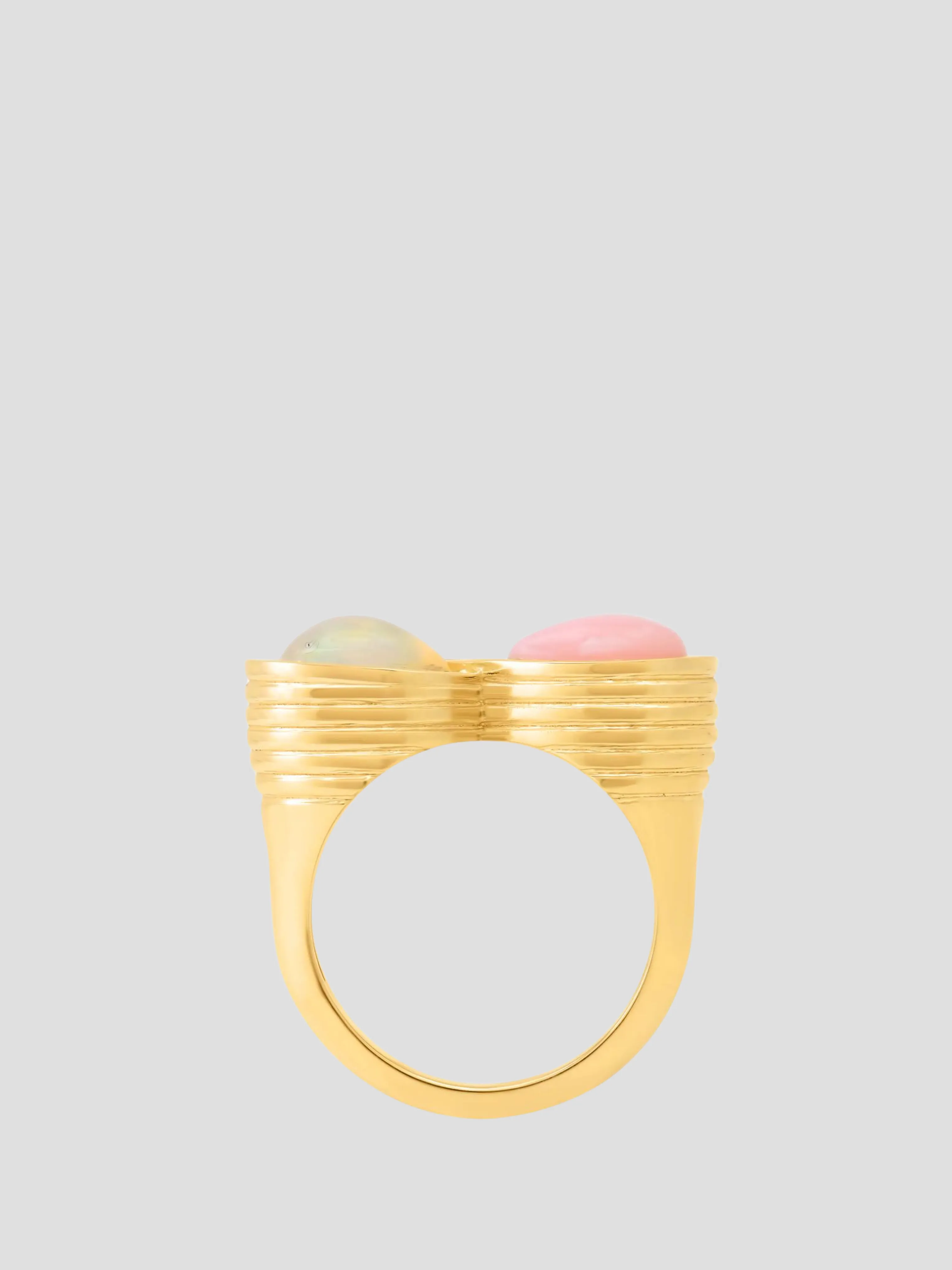 14K YG Pink Opal, Opal and Diamond Infinity Ring