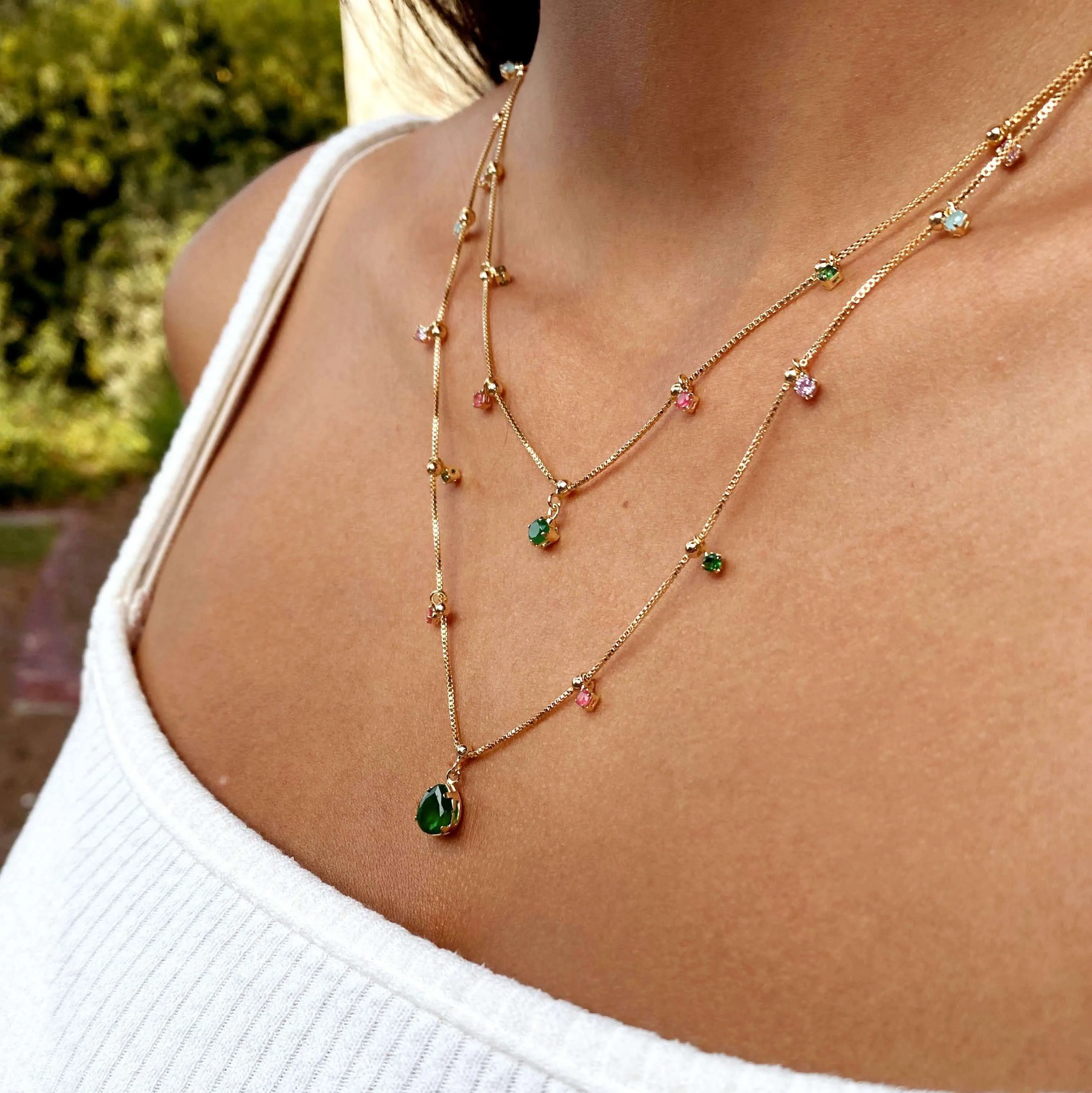 18k Gold Filled Layered Necklace Details In Cubic Zirconia Stones