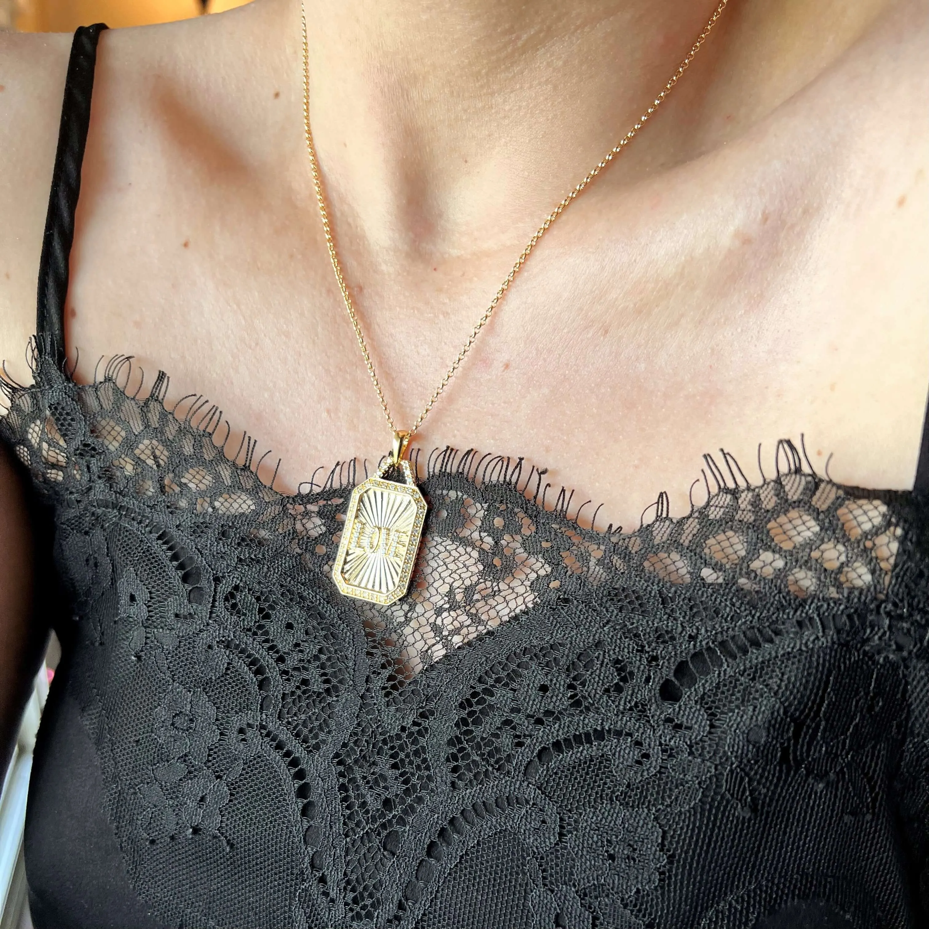 18k Gold Filled Vintage Love Plaque Necklace