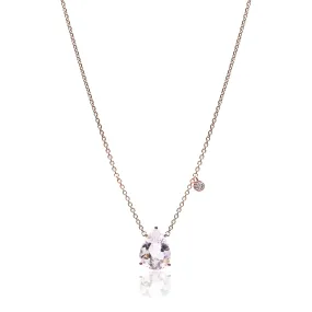 18K ROSE GOLD TEARDROP MORGANITE PENDANT WITH DIAMOND ACCENT NECKLACE