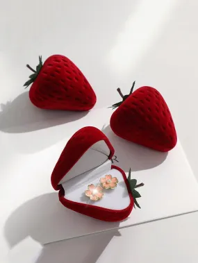 1pc Strawberry Design Jewelry Storage Box, Simple Fruit Shaped Ring Box For Home