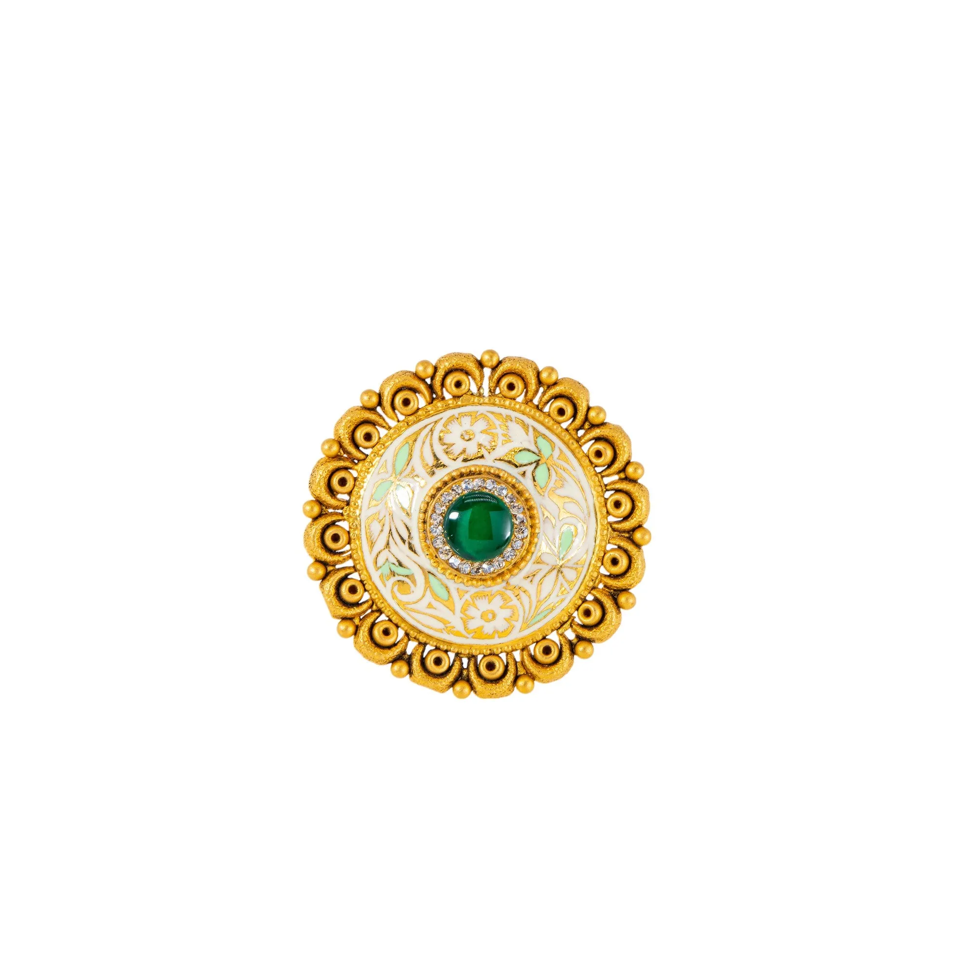 22K Antique Gold, CZ & Emerald Cocktail Ring (9.6gm)