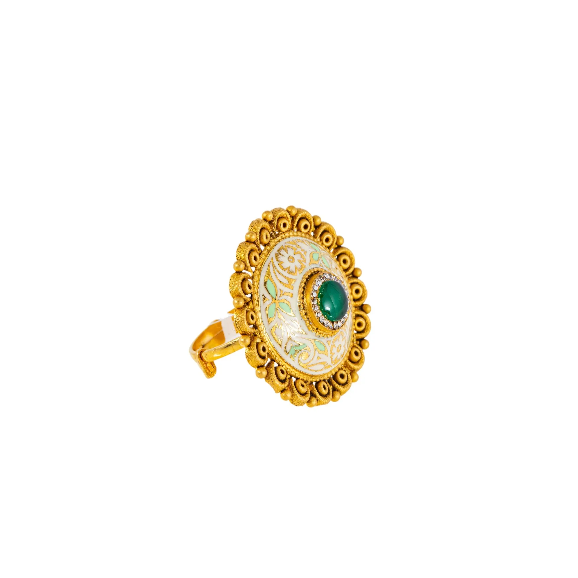 22K Antique Gold, CZ & Emerald Cocktail Ring (9.6gm)