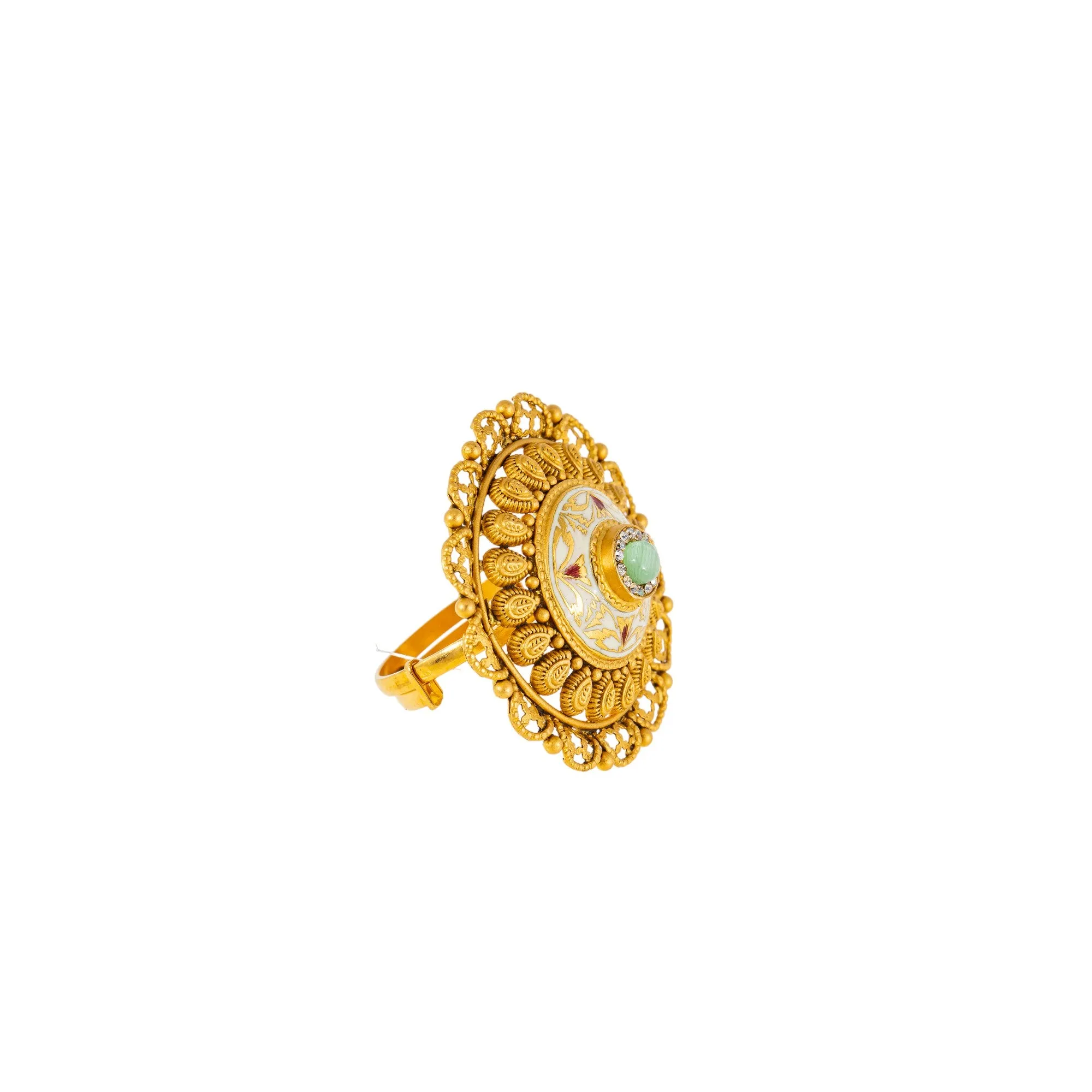 22K Antique Gold, CZ & Sapphire Cocktail Ring (8.9gm)