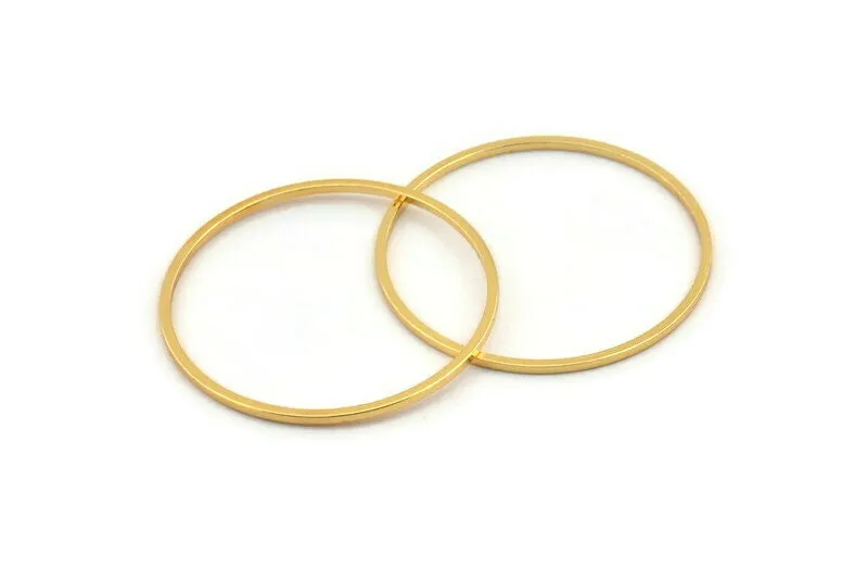 32mm Circle Connectors - 6 Gold Plated Brass Circle Connectors (32x1x1mm) Bs 1088