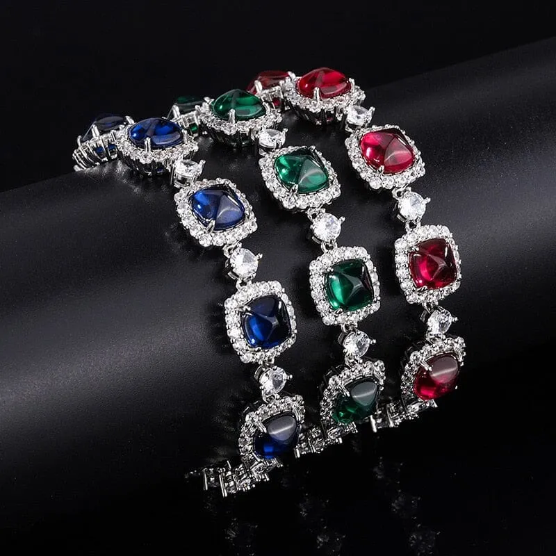 8*8mm Zircon Sapphire Stone 925 Sterling Silver Bracelet