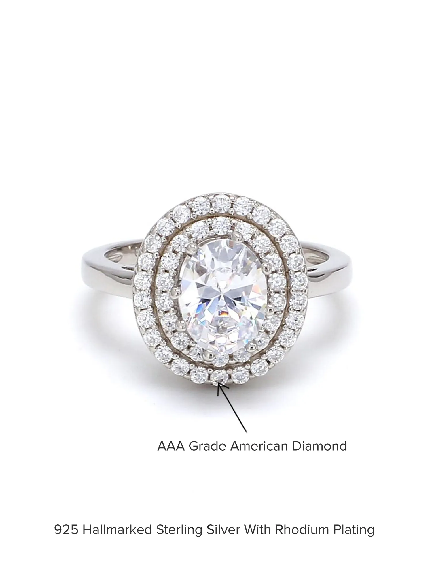 925 Silver 1.5 Carat American Diamond Solitaire Halo Ring