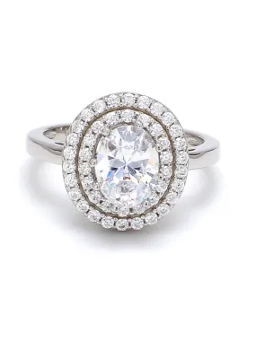 925 Silver 1.5 Carat American Diamond Solitaire Halo Ring