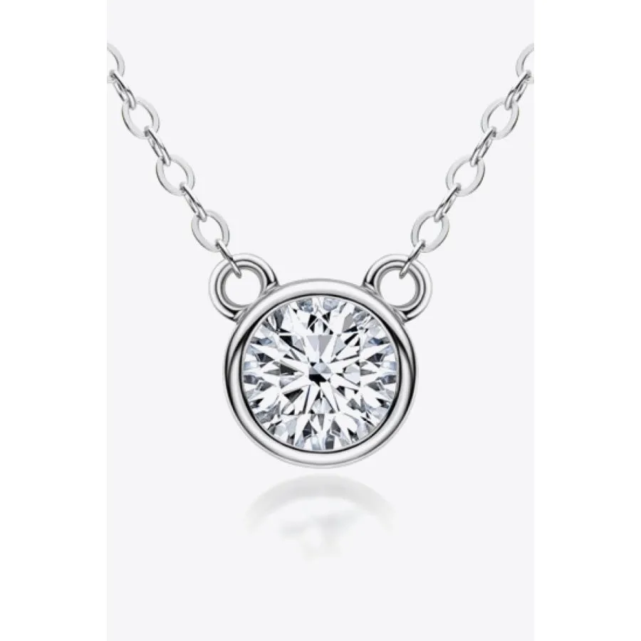 925 Sterling Silver 1 Carat Moissanite Round Pendant Necklace