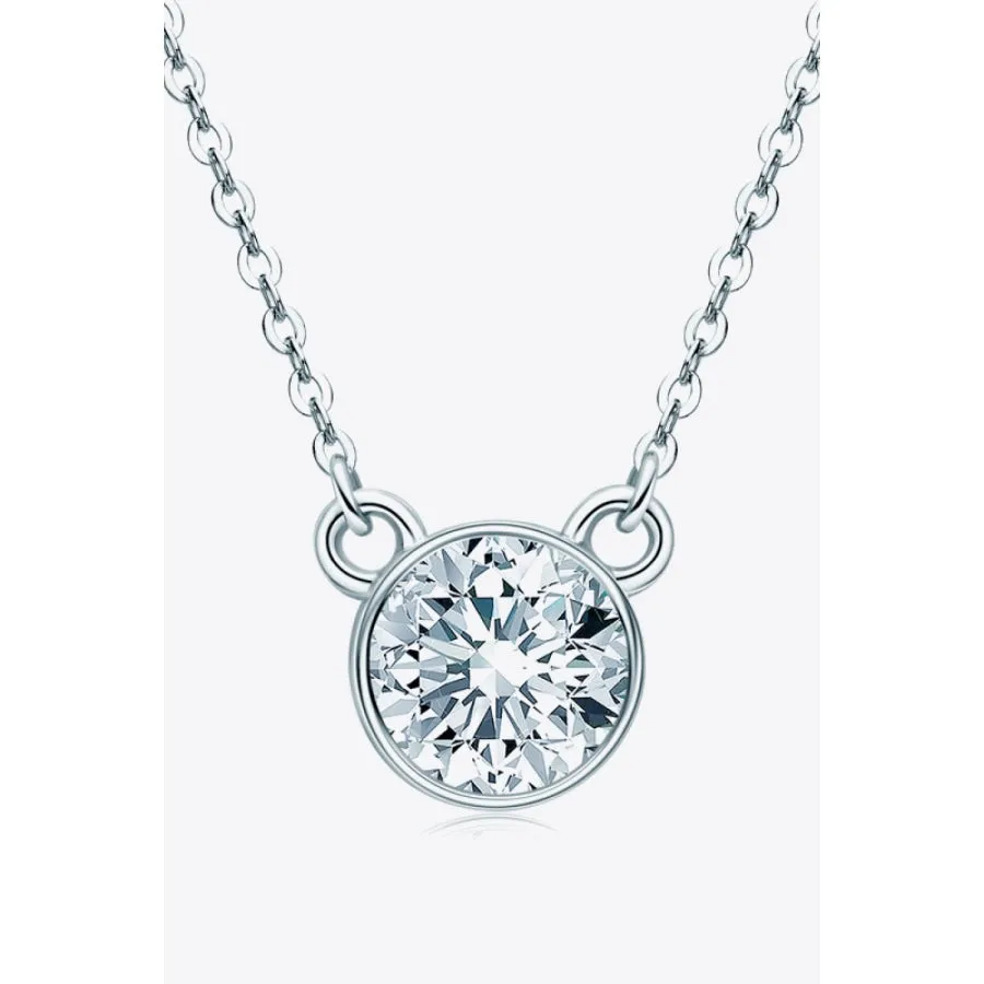 925 Sterling Silver 1 Carat Moissanite Round Pendant Necklace