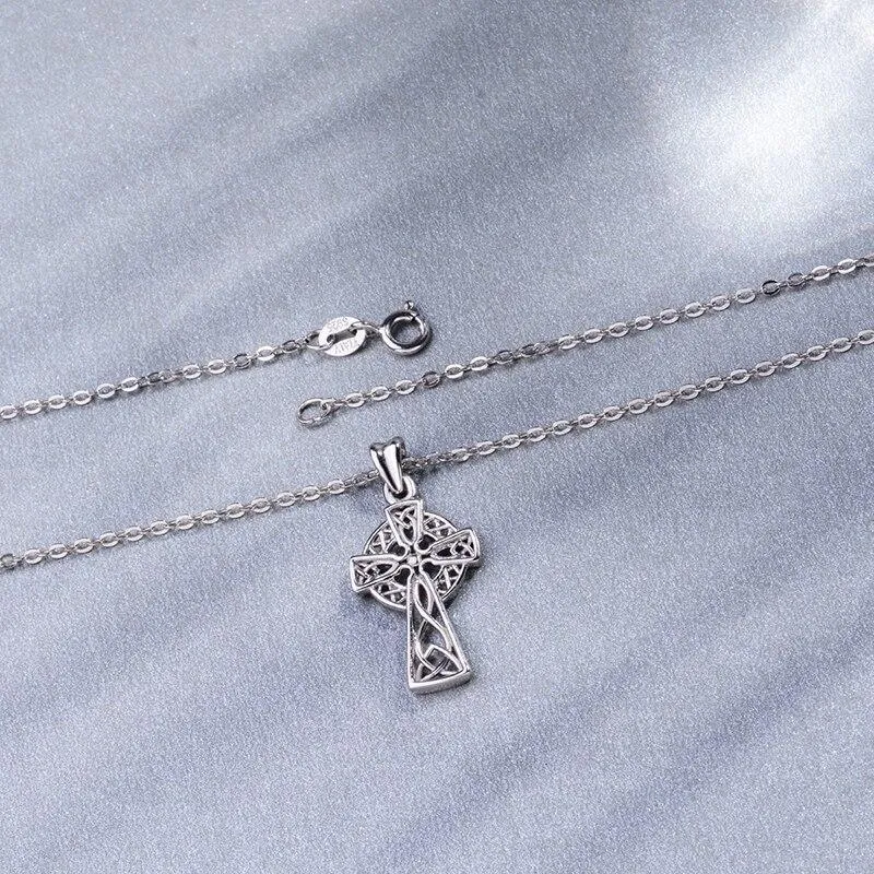 925 Sterling Silver Celtic Cross & Knot Pendant Necklace