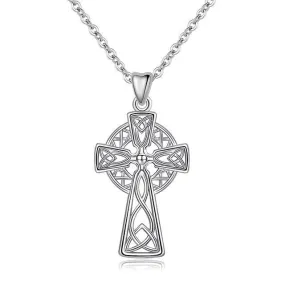 925 Sterling Silver Celtic Cross & Knot Pendant Necklace