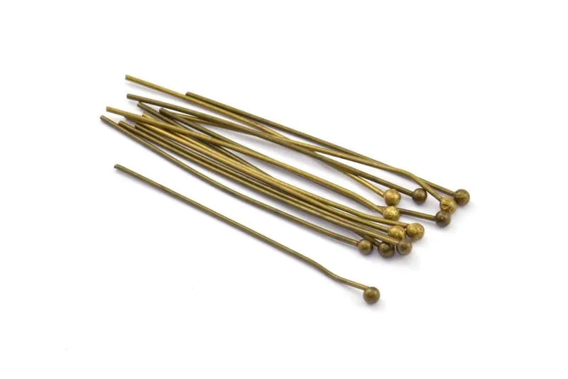 Antique Brass Pin, 50 Antique Brass Ball Head Pins, Findings (35mm) - Bp-02 Brc225