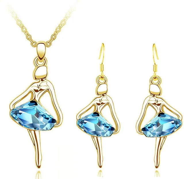 Austrian Crystal Dancing Girl Necklace & Earrings Fashion Jewelry Set