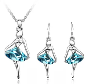 Austrian Crystal Dancing Girl Necklace & Earrings Fashion Jewelry Set