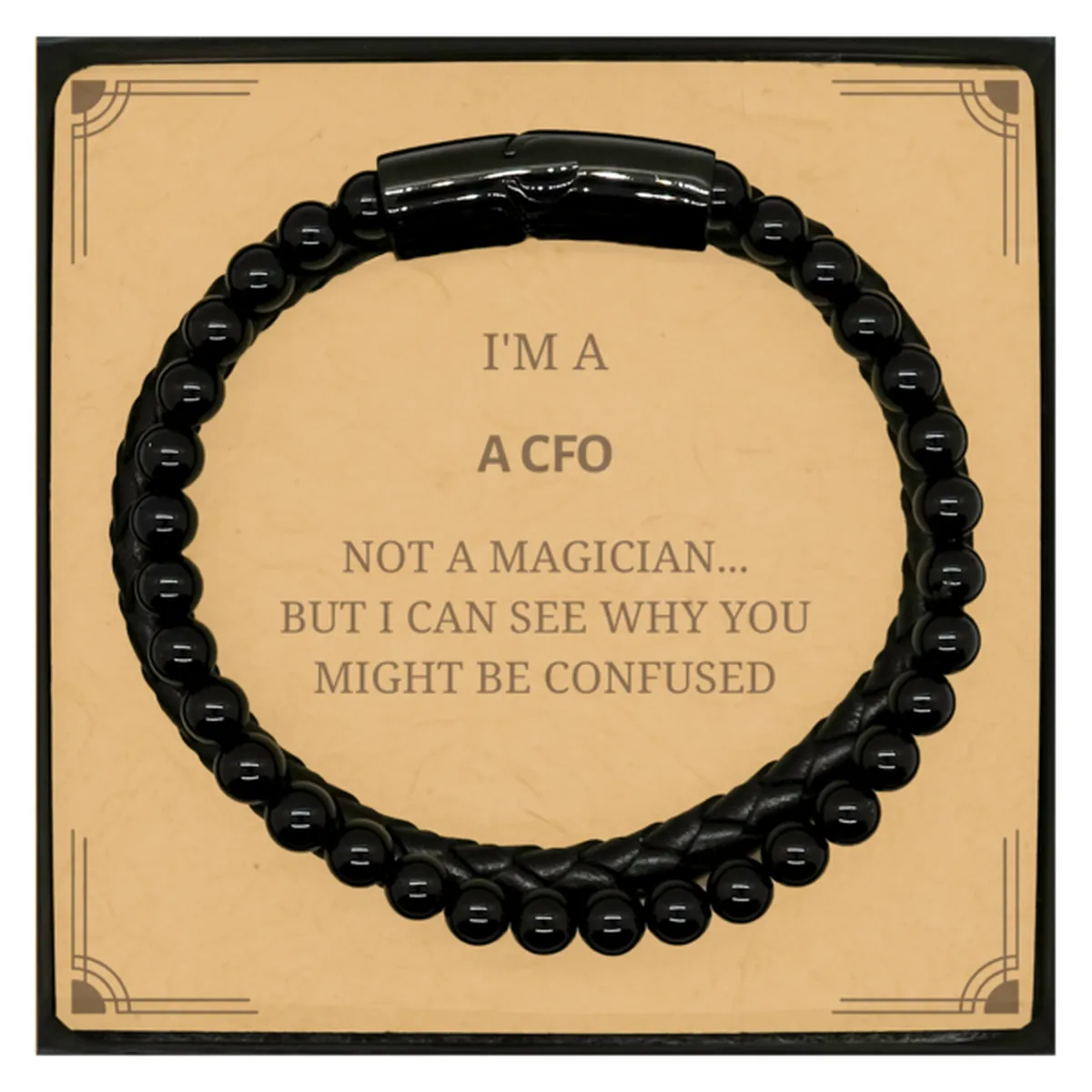 Badass CFO Gifts, I'm CFO not a magician, Sarcastic Stone Leather Bracelets for CFO Birthday Christmas for  Men, Women, Friends, Coworkers