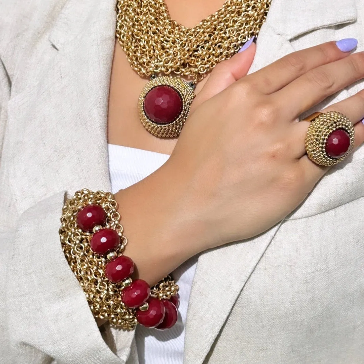 B.E. MULTILAYERED WINE-RED BRACELET