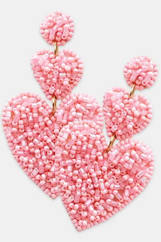 Beaded Double Heart Post Earring