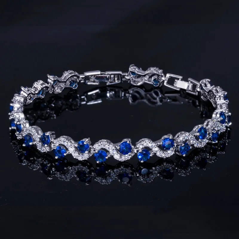 BeaQueen Charming Dark Blue Crystal Women Tennis Bracelets with Cubic Zirconia Stone Brides Party Accessories Jewelry Gift B016