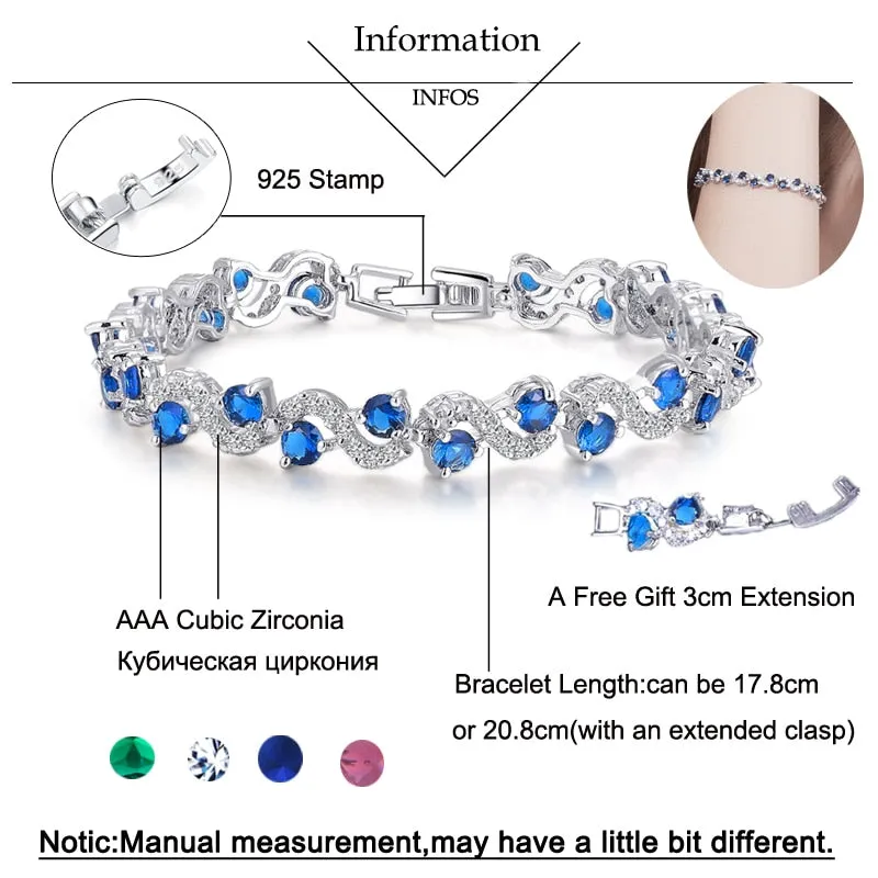 BeaQueen Charming Dark Blue Crystal Women Tennis Bracelets with Cubic Zirconia Stone Brides Party Accessories Jewelry Gift B016