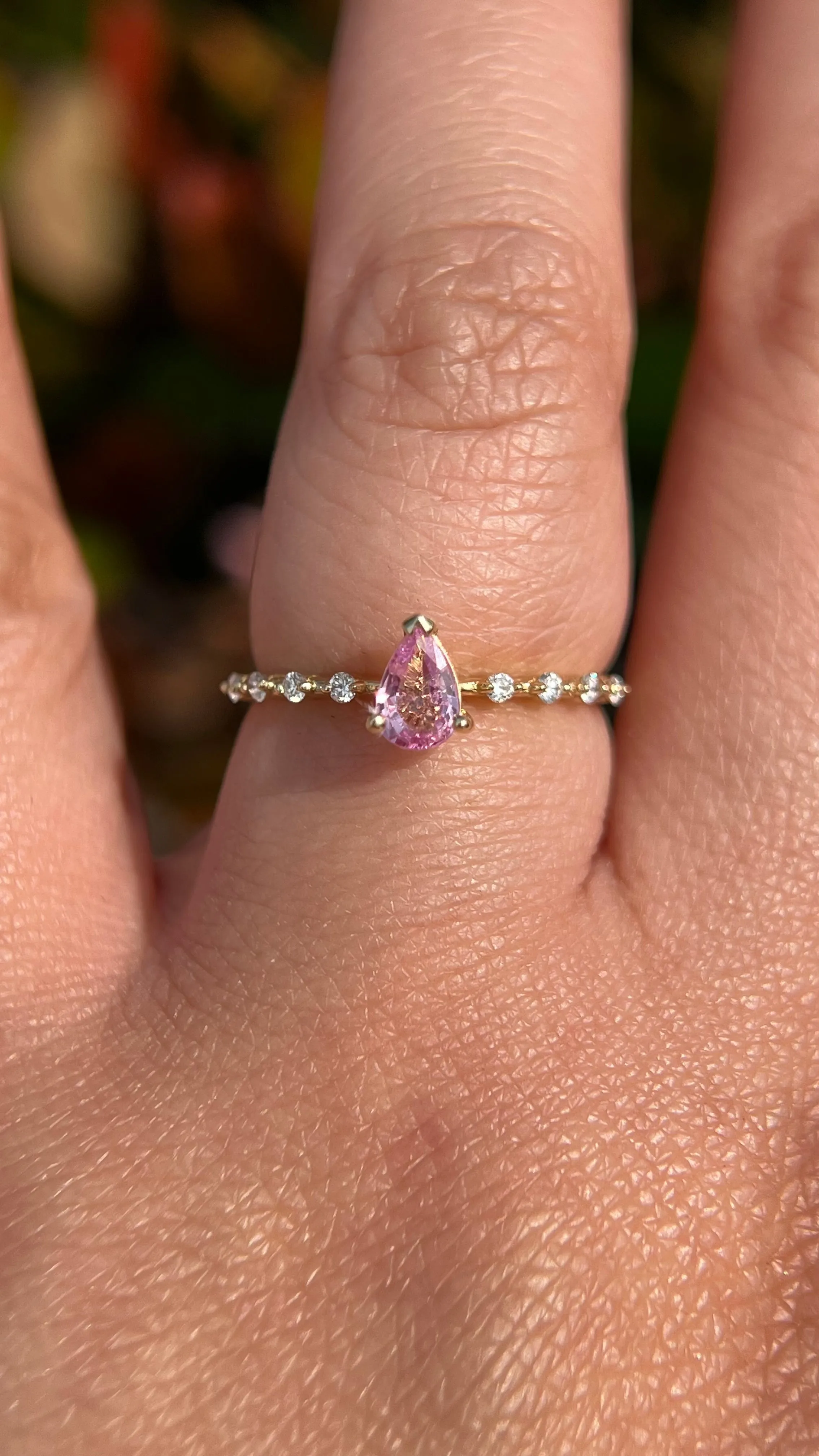 Bella 5x3mm 0.40 CT Pear Pink Sapphire Spaced Diamond Ring 14K Gold DFR005