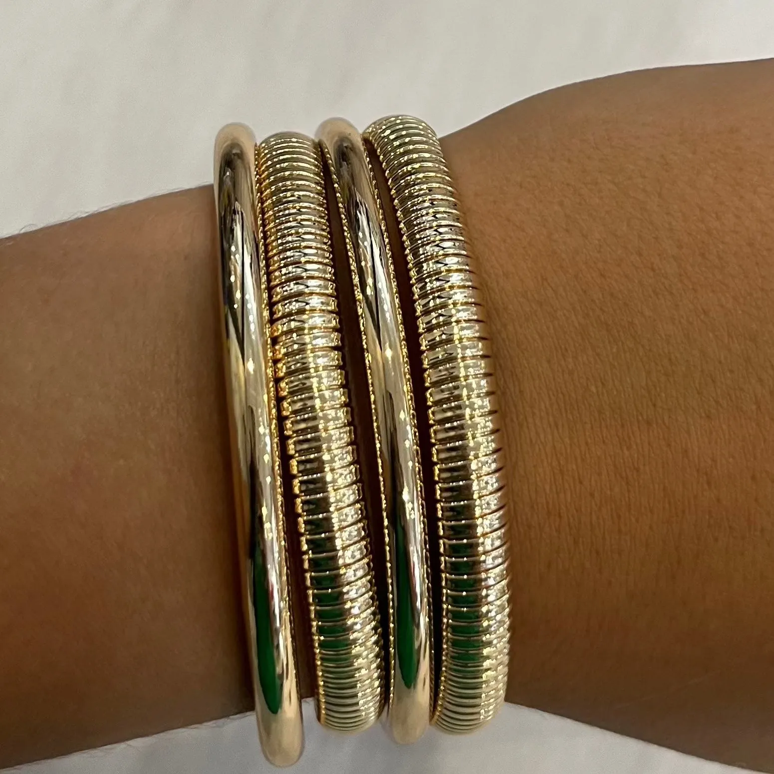 Beverly Stacked Metal Textured Bracelet Bangle Set