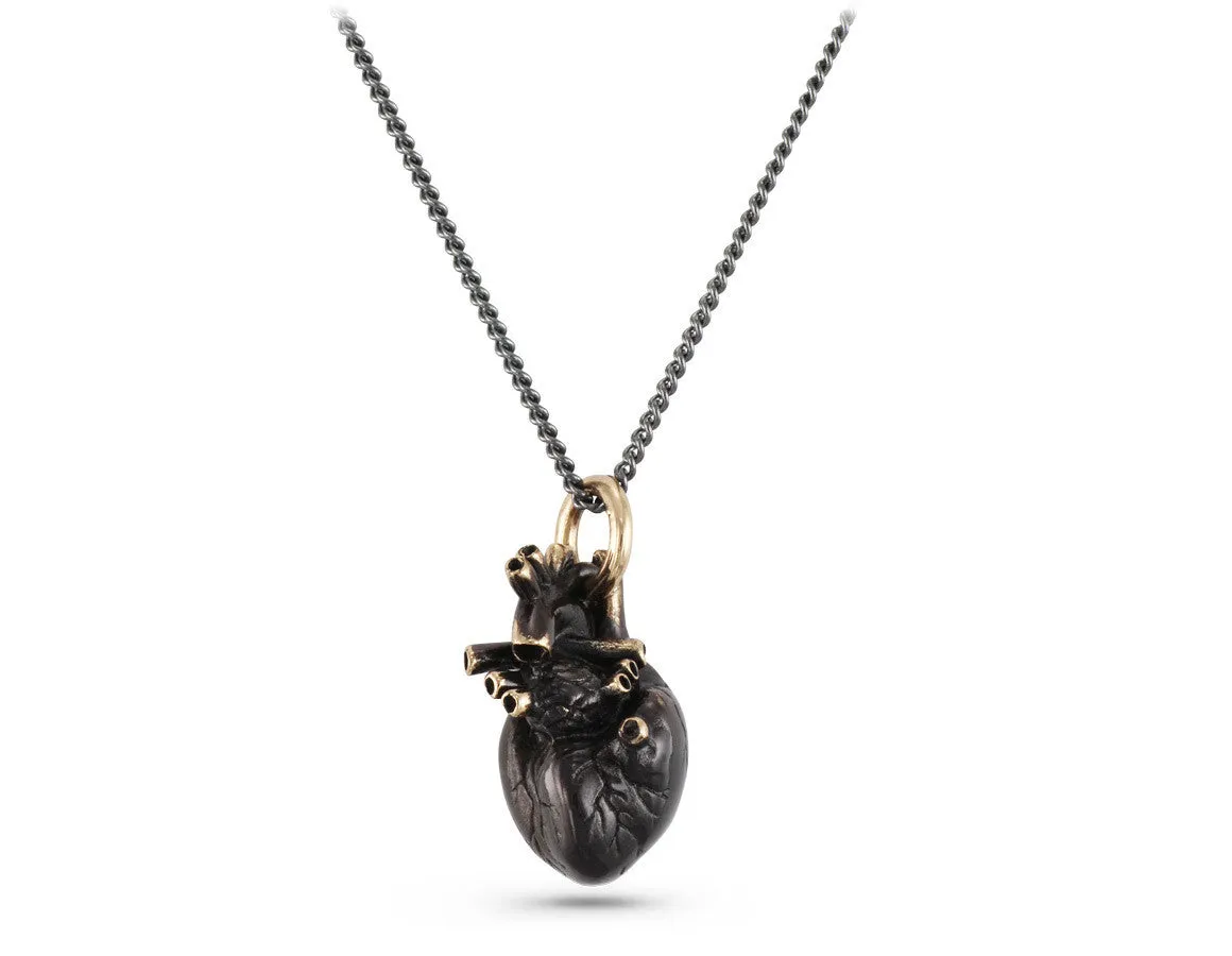 Black Anatomical Heart Necklace - Bronze