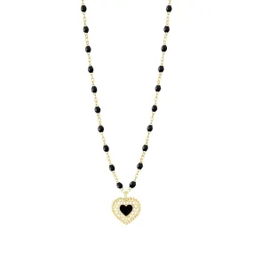 Black Lace Heart Necklace, Yellow Gold, 16.5"