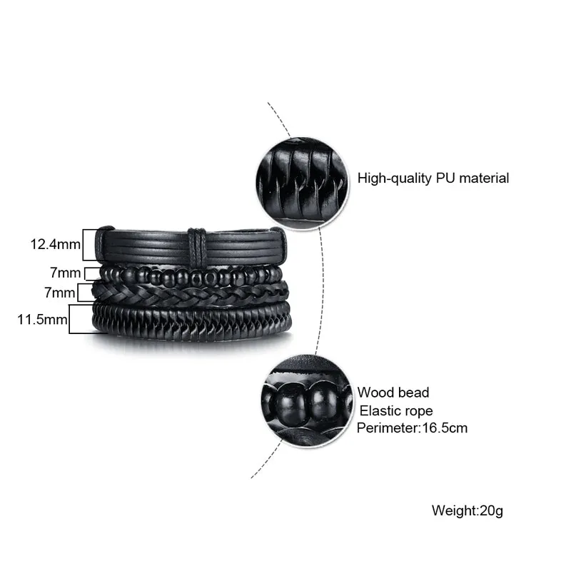 Black Leather Friendship Bracelets Set For Male Bangle Braclet Braslet