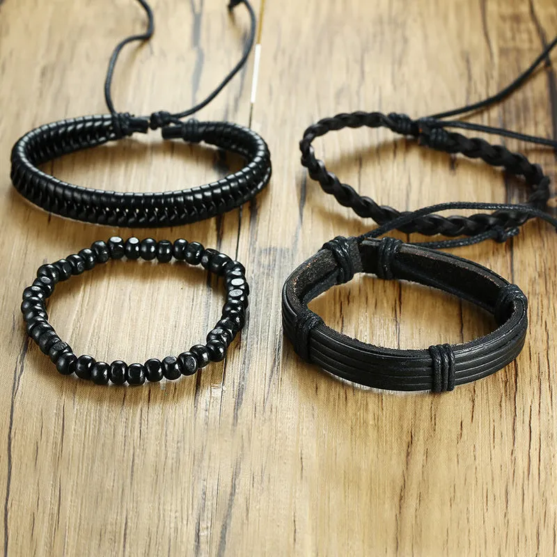 Black Leather Friendship Bracelets Set For Male Bangle Braclet Braslet