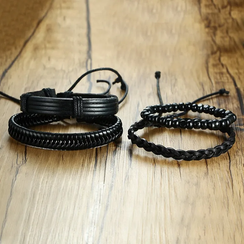 Black Leather Friendship Bracelets Set For Male Bangle Braclet Braslet