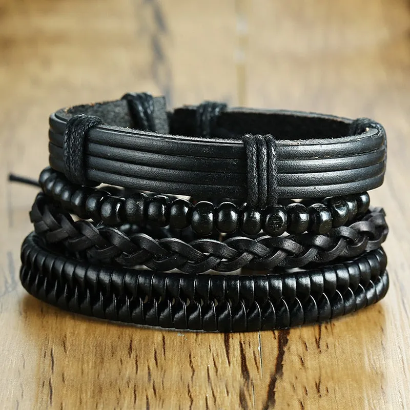 Black Leather Friendship Bracelets Set For Male Bangle Braclet Braslet