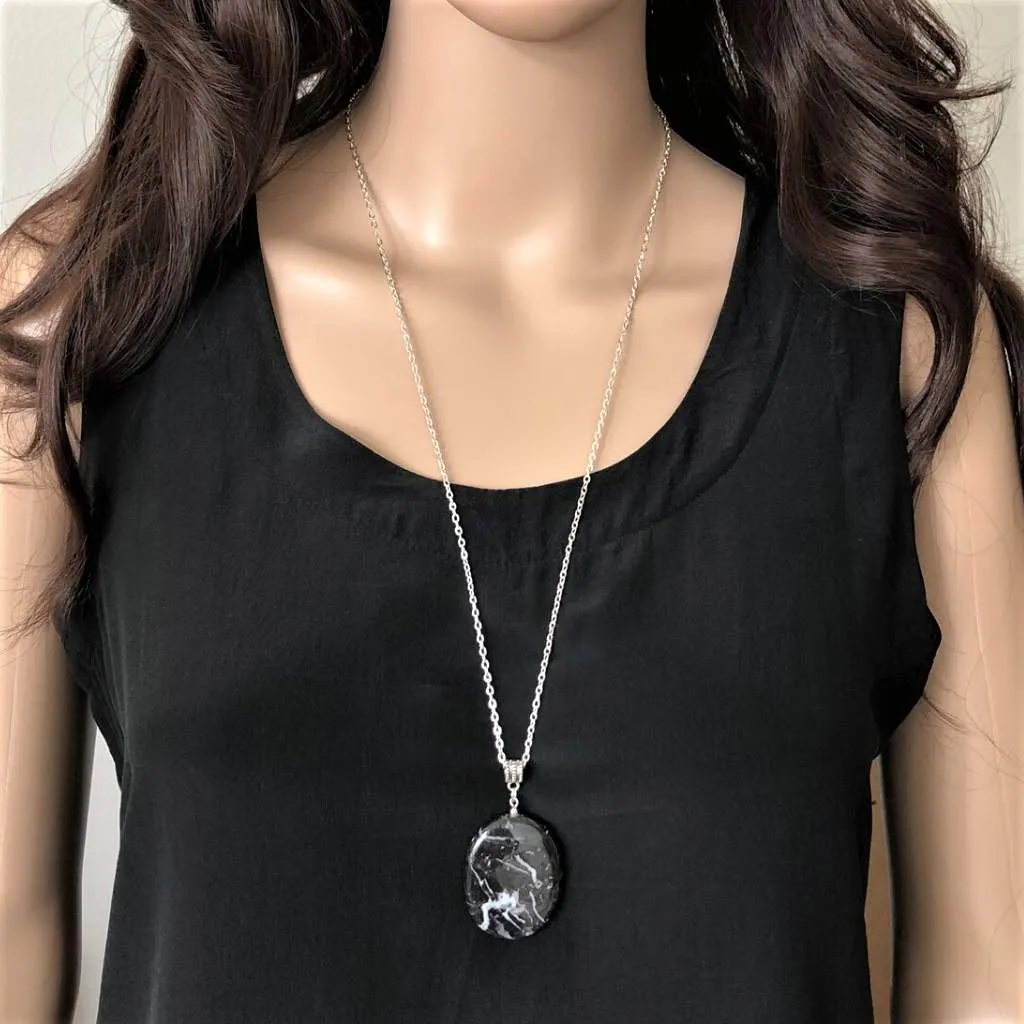 Black Marble Pendant Necklace