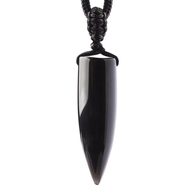 Black Obsidian Sharp Stone Rope Necklace