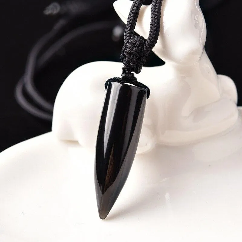 Black Obsidian Sharp Stone Rope Necklace