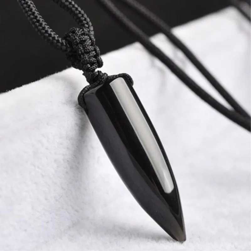 Black Obsidian Sharp Stone Rope Necklace