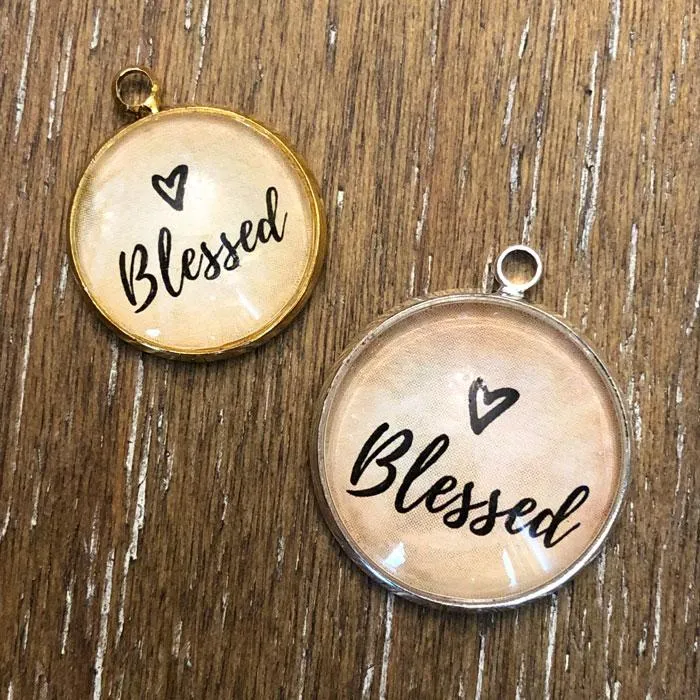 Blessed Glass Charms for Jewelry Making 16 or 20mm, Silver, Gold