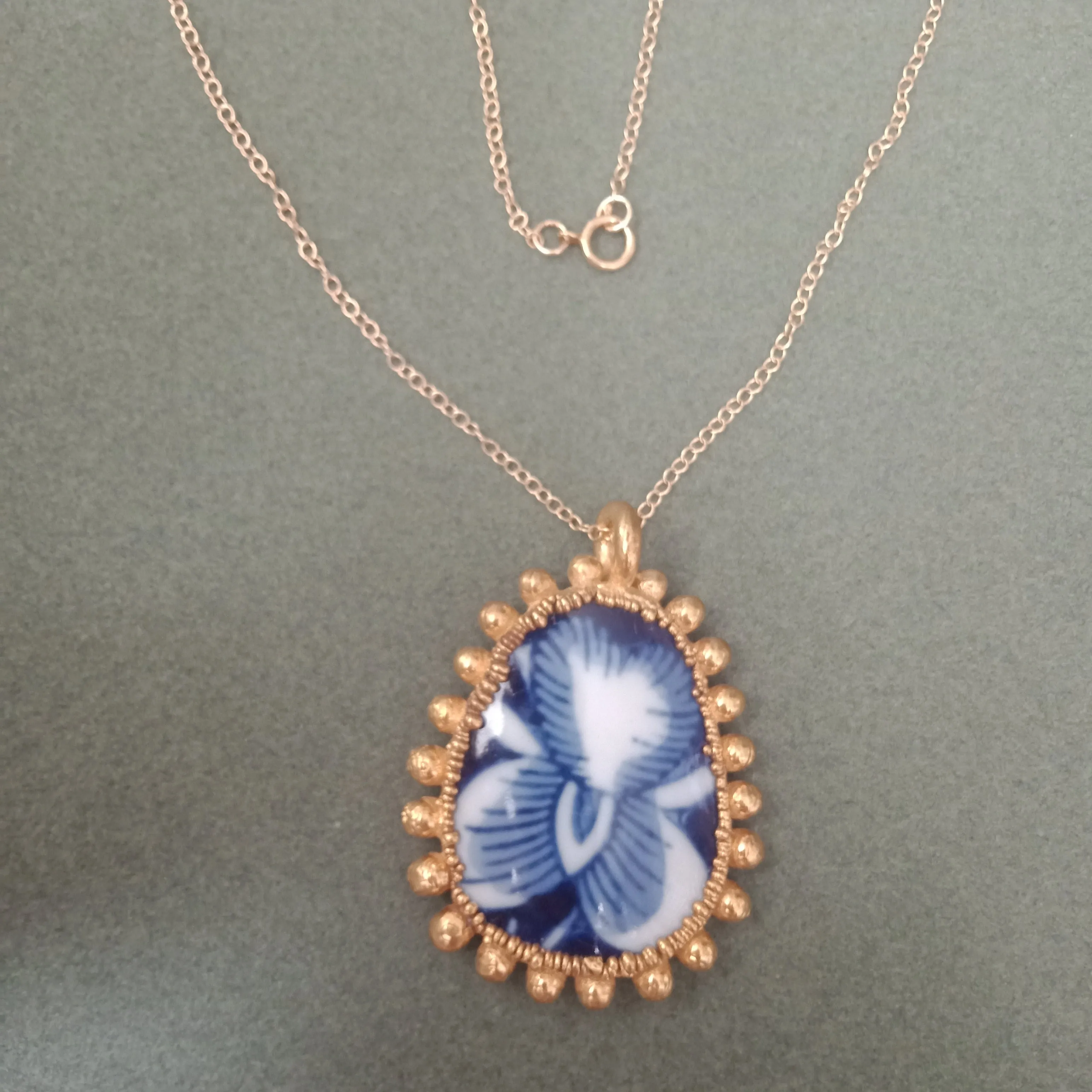 Blue and white orchid porcelain necklace