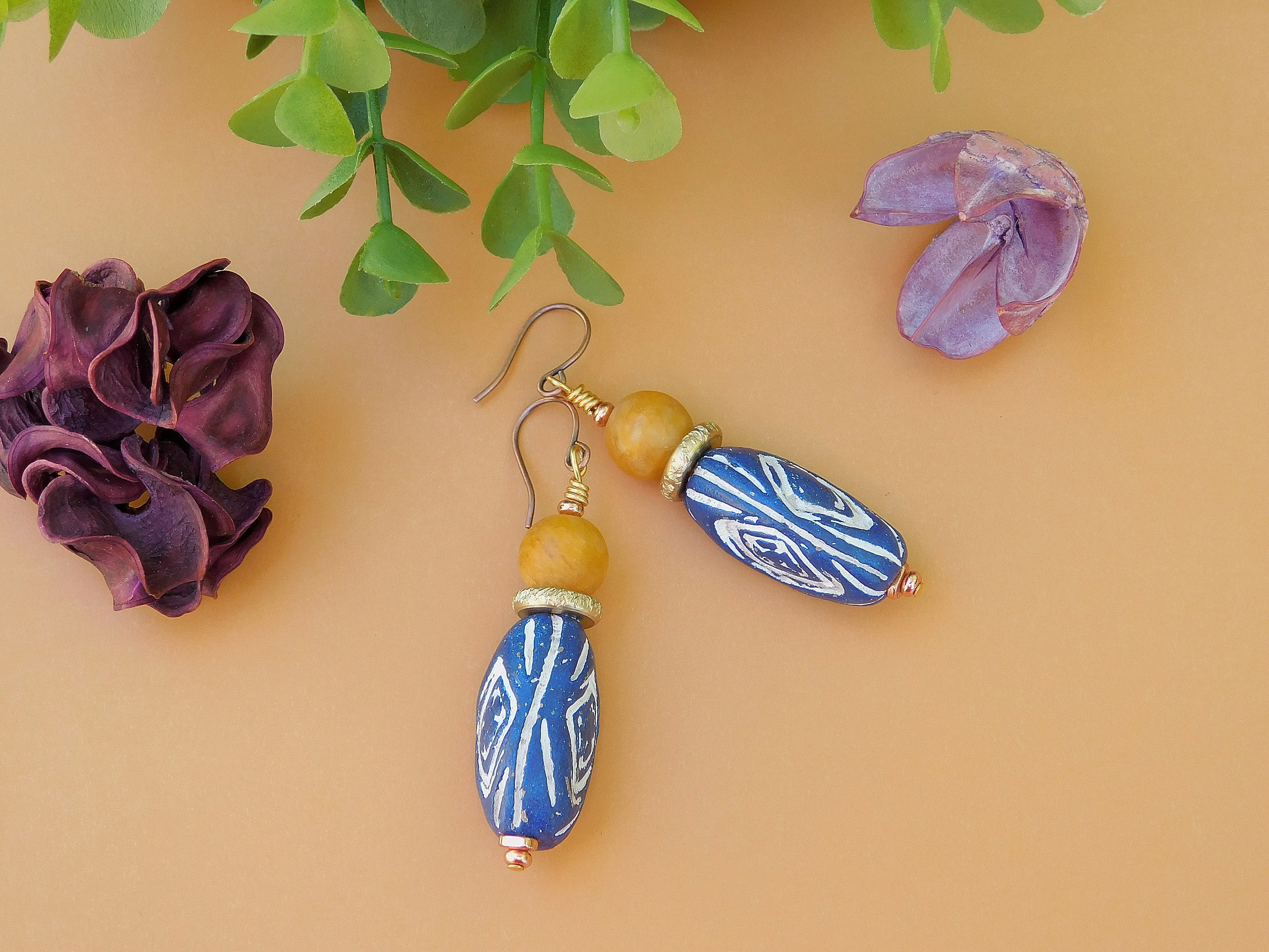 Blue and White Terracotta Earrings