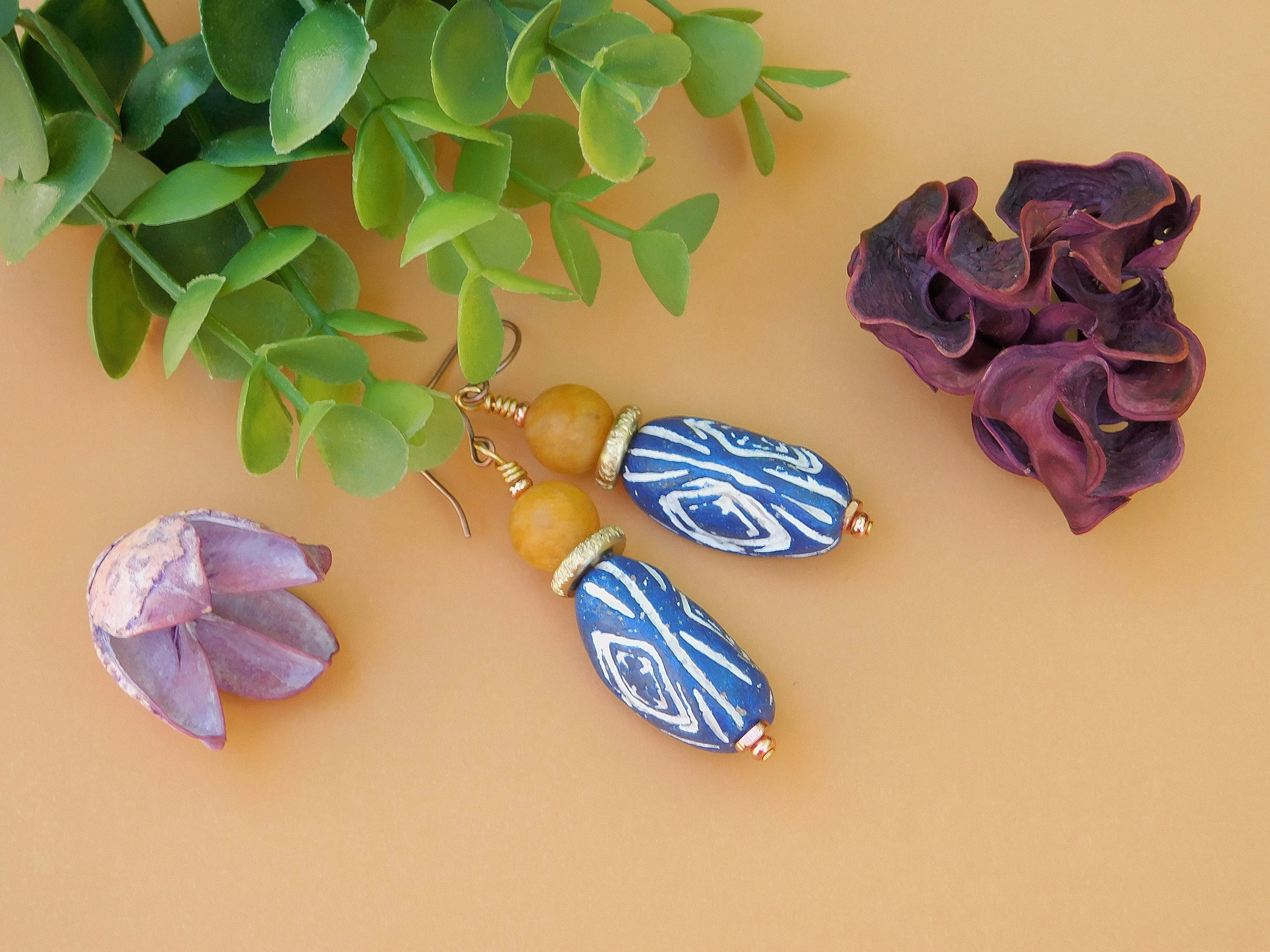 Blue and White Terracotta Earrings