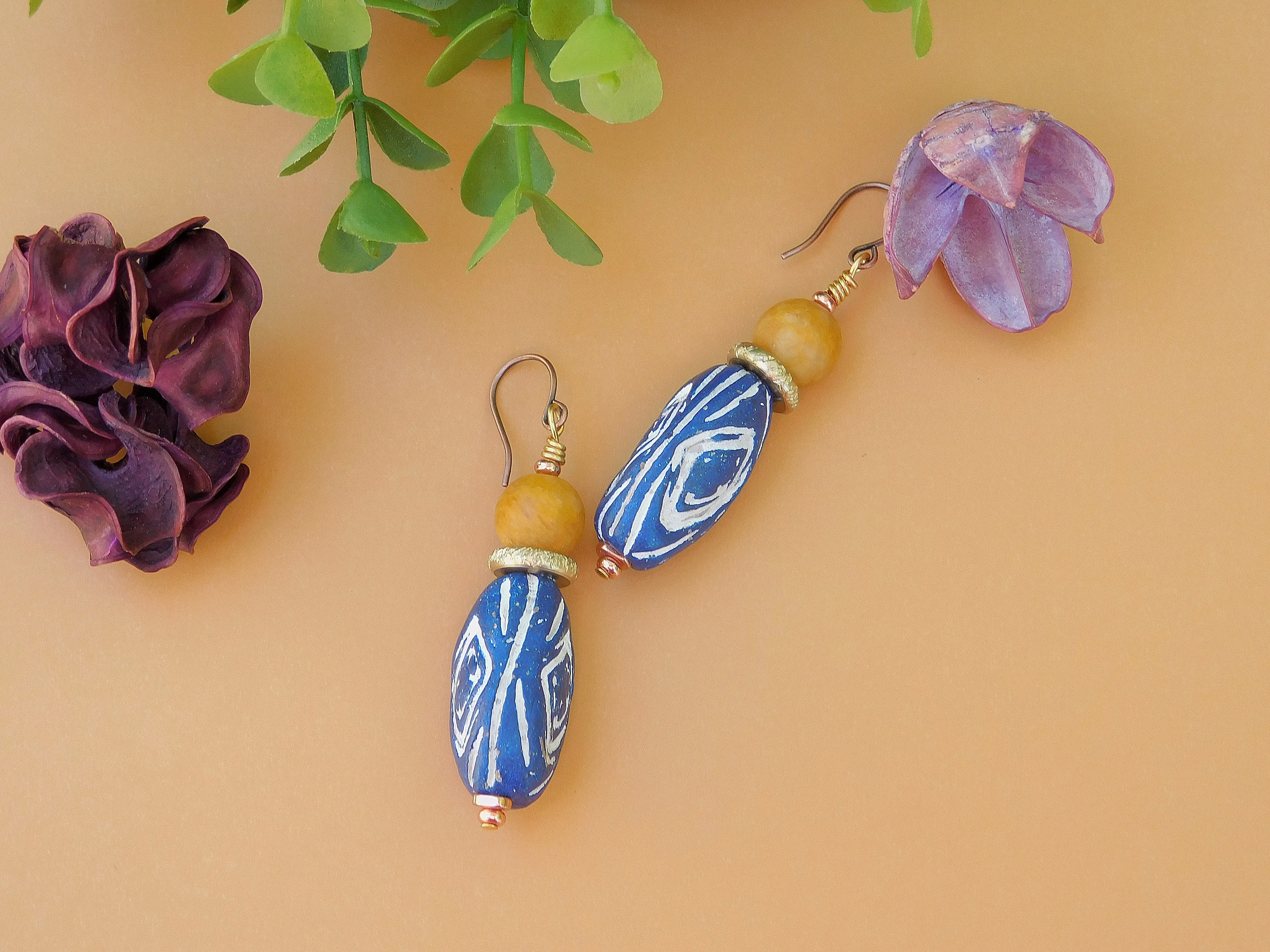 Blue and White Terracotta Earrings