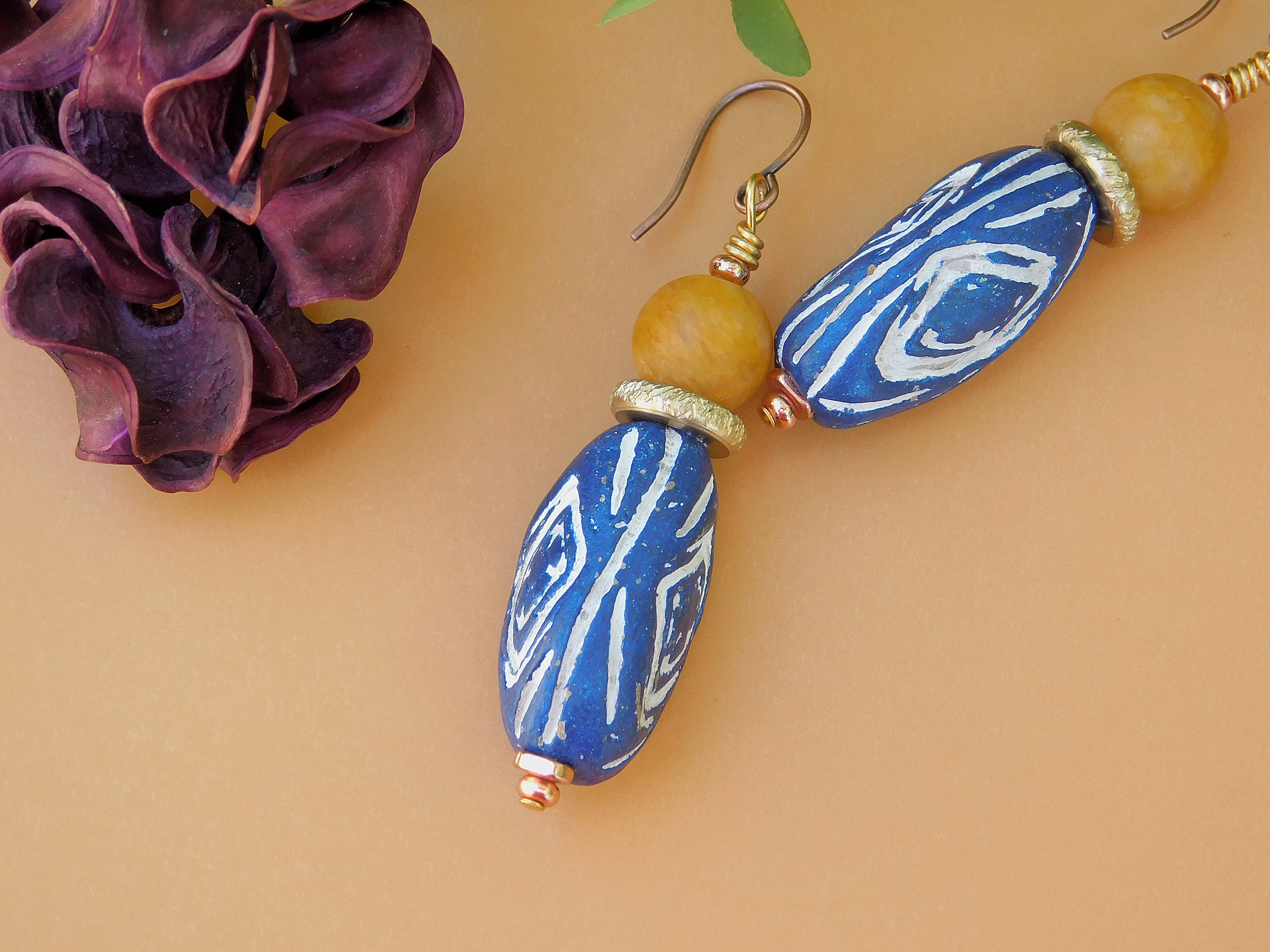 Blue and White Terracotta Earrings