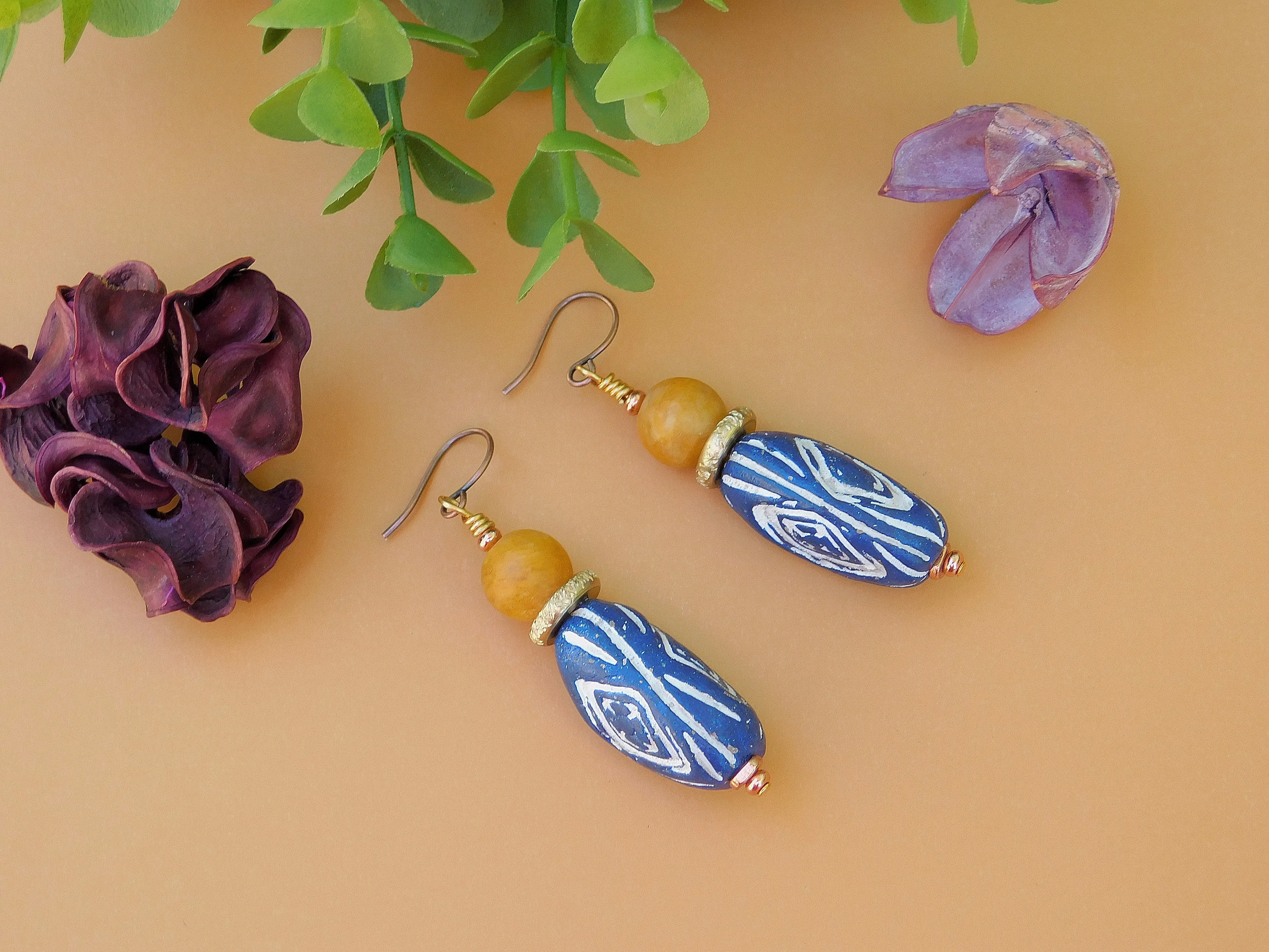 Blue and White Terracotta Earrings