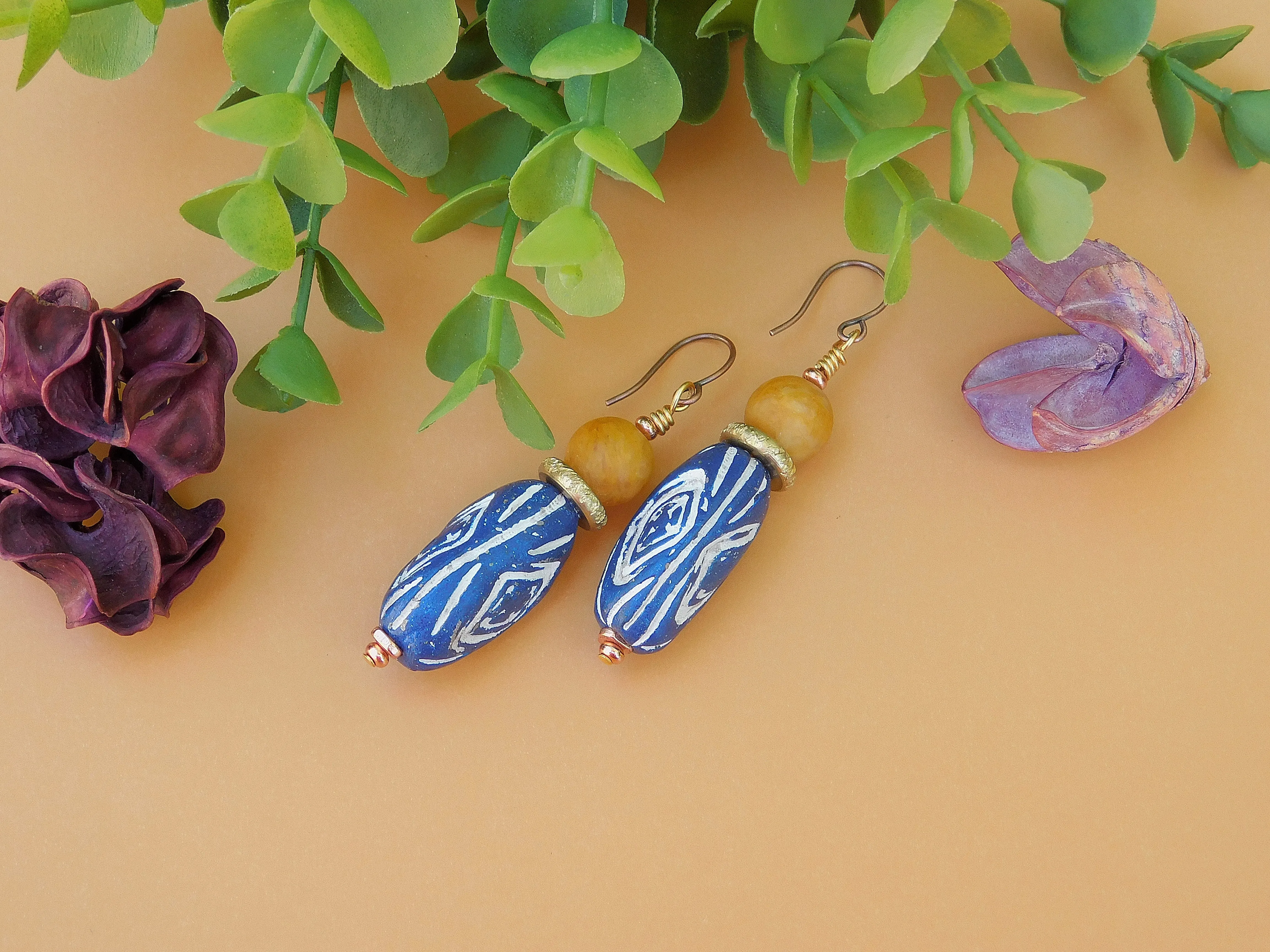 Blue and White Terracotta Earrings