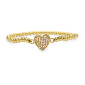 Brass Cubic Zirconia Heart Charm Bracelet